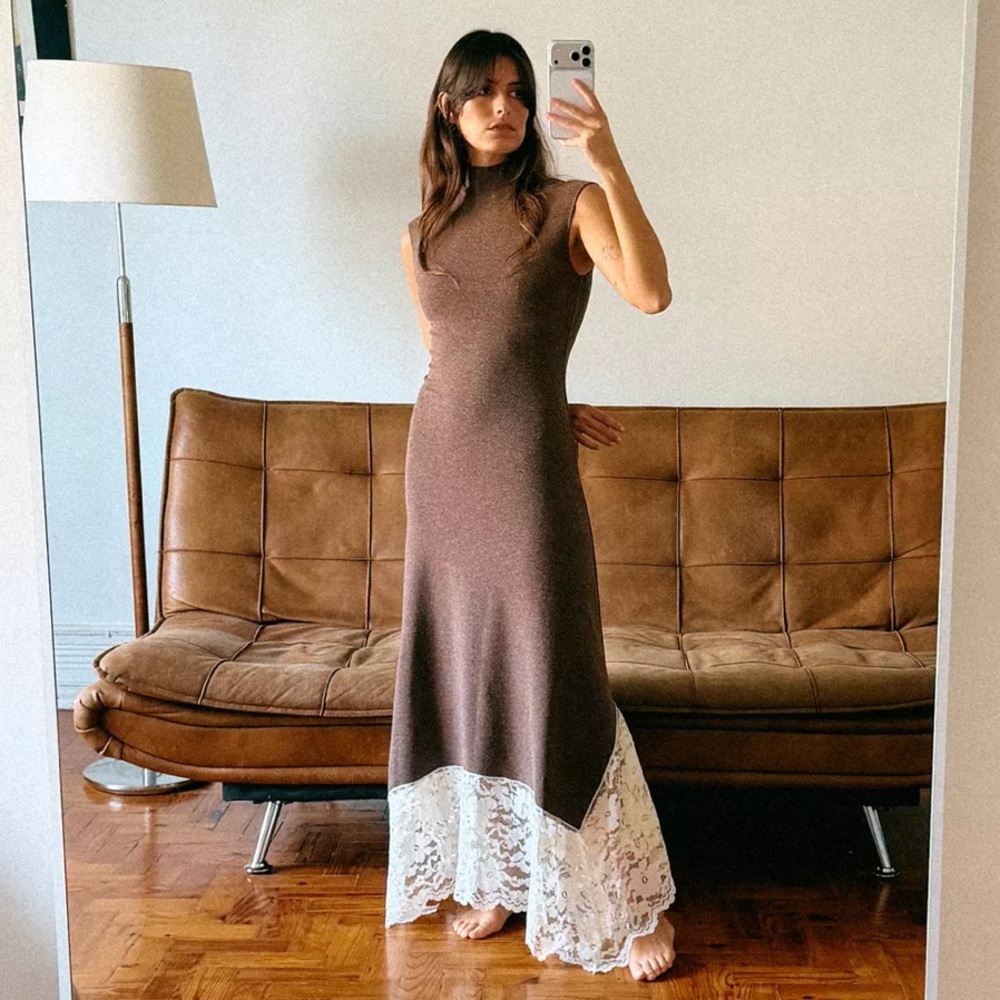 Zara LONG COMBINATION LACE DRESS